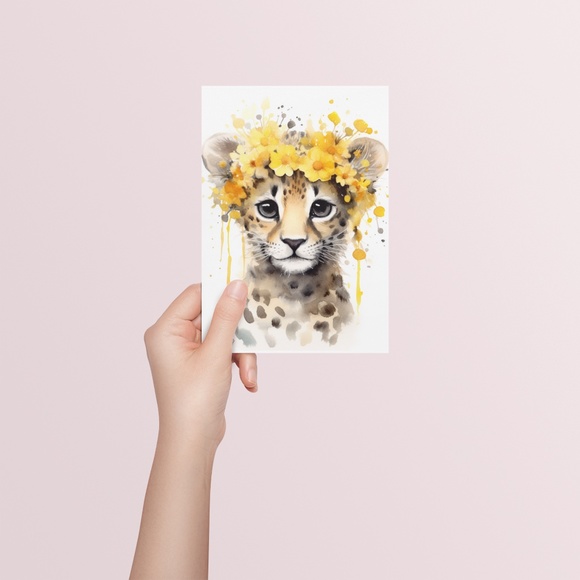 Watercolor Baby Leopard Portrait Wall Art Illustration Print Poster Unframed - Picture 5 of 6